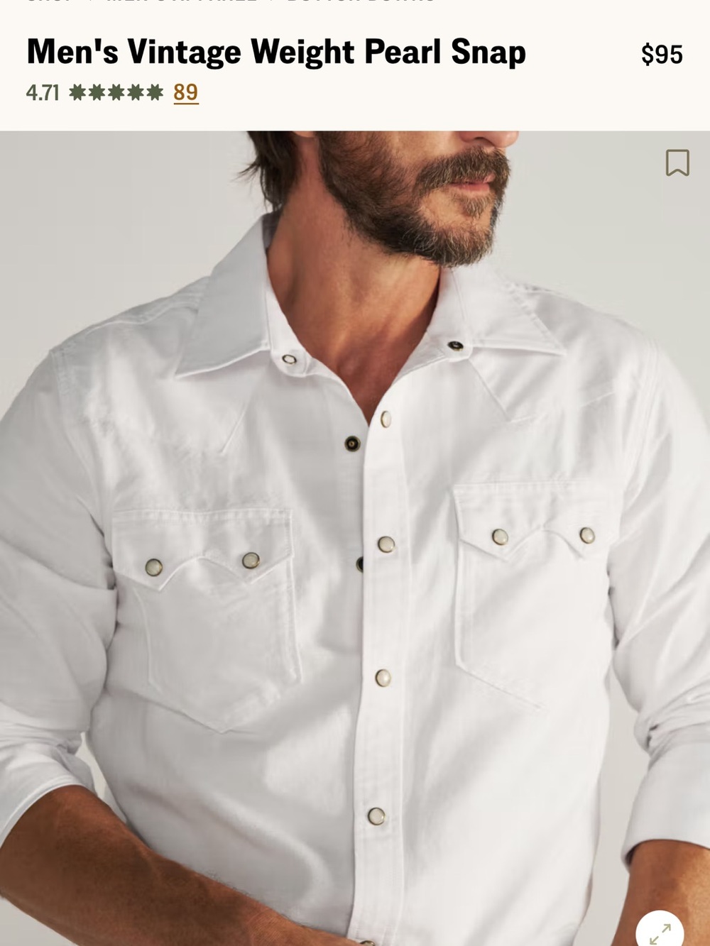 Tecovas White Western Pearl Snap Shirt Men’s L NWT